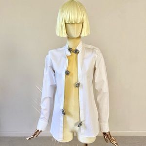 Lancetti White Cotton Beads Shirt SZ 2